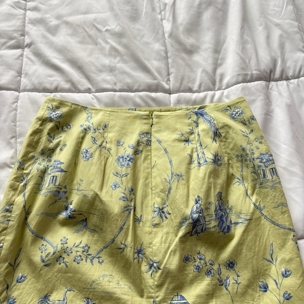 Vintage 90s Mini Skirt Womens 10 Green Oriental Geishas Birds Fairy Whimsy Y2K - Picture 8 of 9